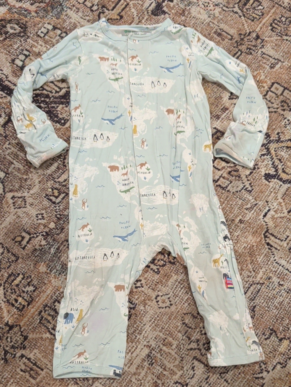 Magnetic Me Light Blue World Map Footed One-Piece